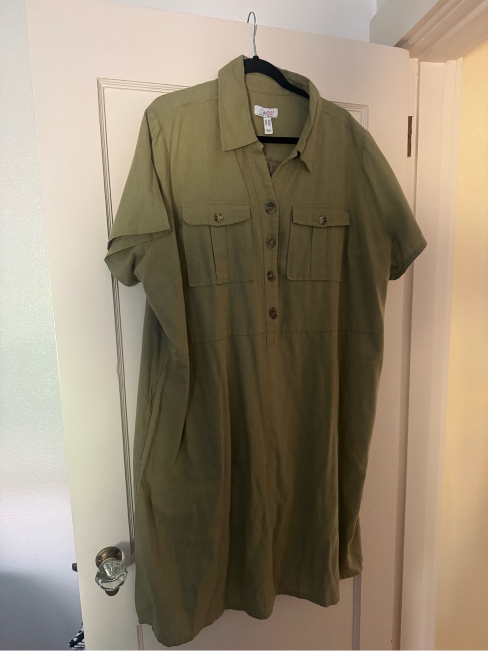 Denim&Co Olive Utility Button-Front Shirt Dress